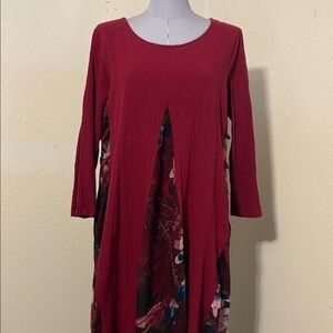 Maroon and Floral Long Sleeve Dress